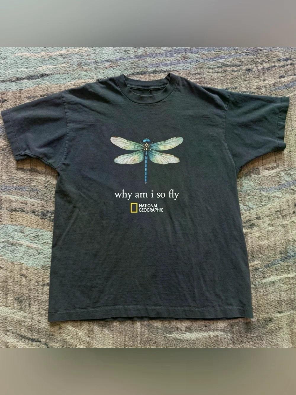 National Geographic Black Dragonfly Tee with Green-Blue Wings